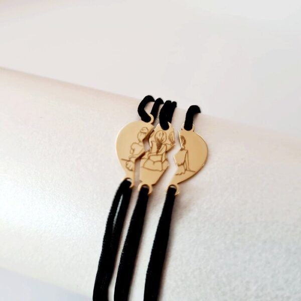 Set 3 bratari – inima puzzle – surori/prietene – pandantive de 6×16 mm – Aur Galben 14k – snur reglabil