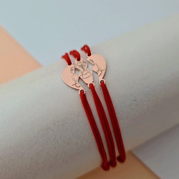 Set 3 bratari – inima puzzle – surori/prietene – pandantive de 6×16 mm – Aur Roz 14k – snur reglabil