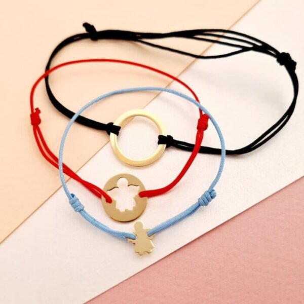 Set 3 bratari – Tata, mama si copil – Puzzle Familie – disc, banut si ingeras cu picioruse – Aur Galben 14k