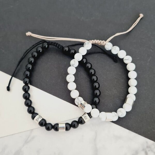 Set bratari Unisex personalizate cu pietre semipretioase si cilindri din Argint 925