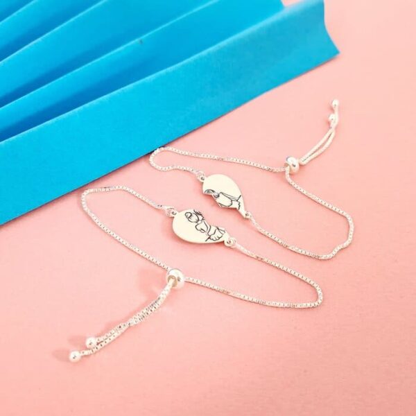 Set Cadou 2 bratari surori/prietene – Inima puzzle – Lantisor glisant ajustabil – Argint 925