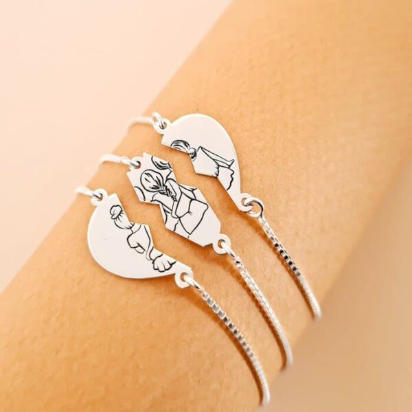 Set Cadou 3 bratari surori/prietene – Inima puzzle – Lantisor glisant ajustabil – Argint 925