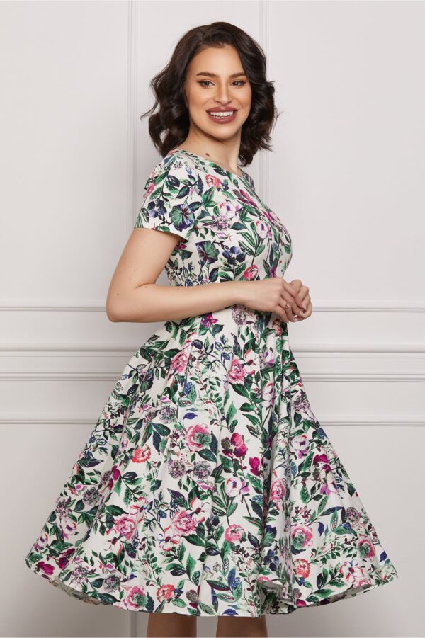 Rochie Bianca alba cu imprimeuri florale mov