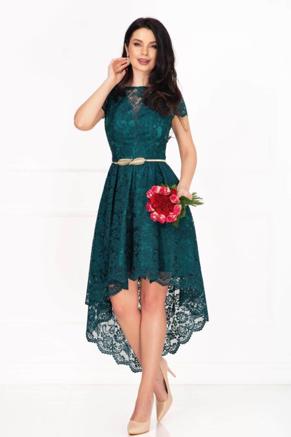 Rochie de ocazie eleganta verde asimetrica cu sclipici