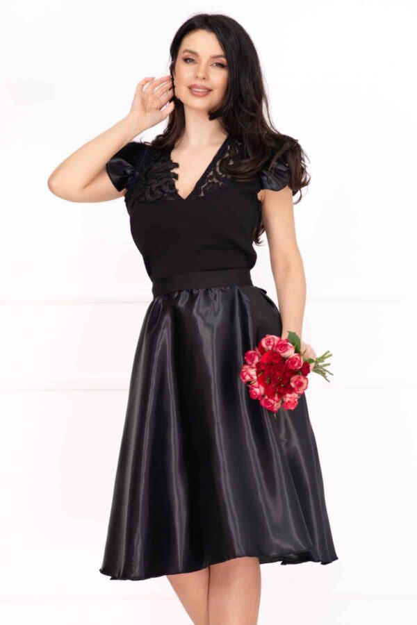 Rochie de ocazie Venezia neagra in clos cu fulgi si broderie