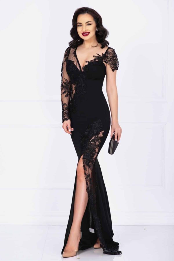 Rochie de seara Dessa lunga neagra cu spartura pe picior