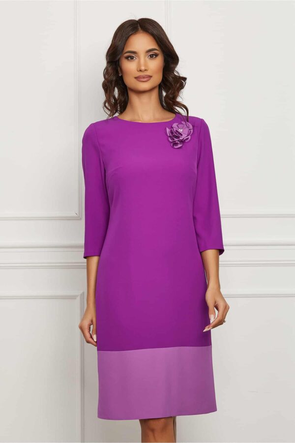 Rochie Dorina mov cu aplicatie florala
