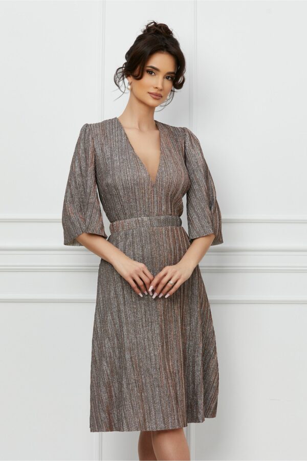 Rochie Dy Fashion argintie cu reflexii aramii din lurex