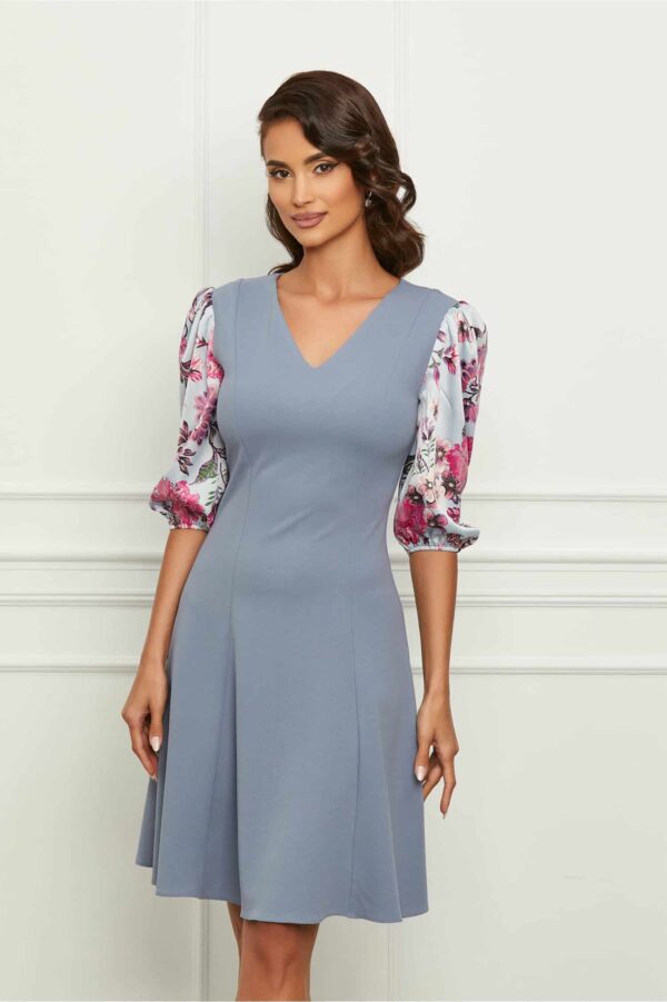 Rochie Dy Fashion bleu cu maneci din satin