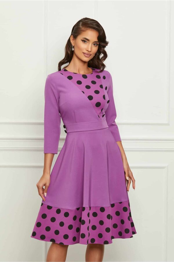 Rochie Dy Fashion lila cu buline negre