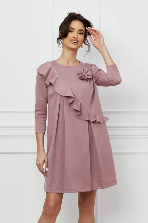Rochie Dy Fashion lila cu volan si floare 3D