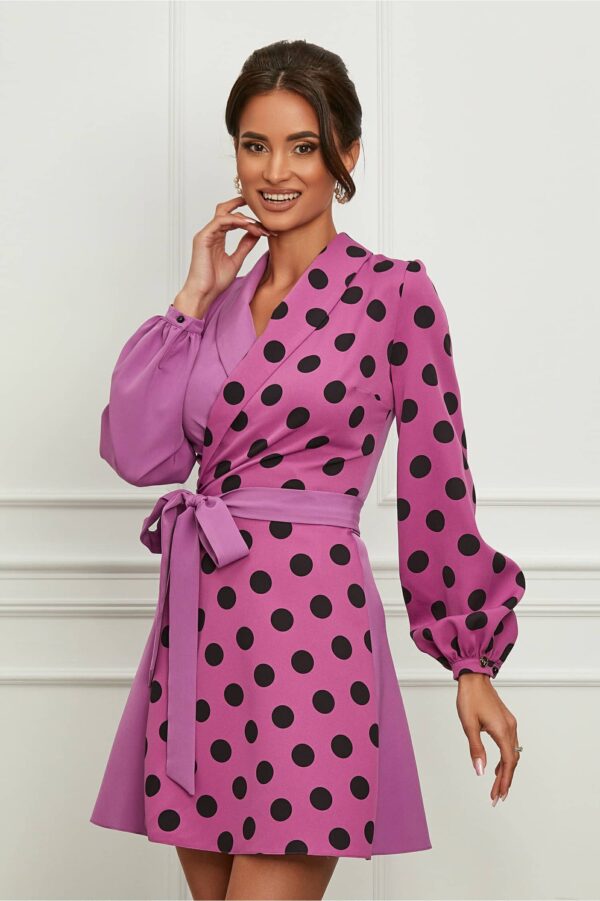 Rochie Dy Fashion lila tip sacou cu buline pe o parte