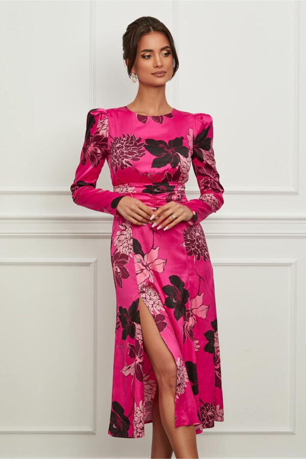 Rochie Dy Fashion midi fucsia cu imprimeuri