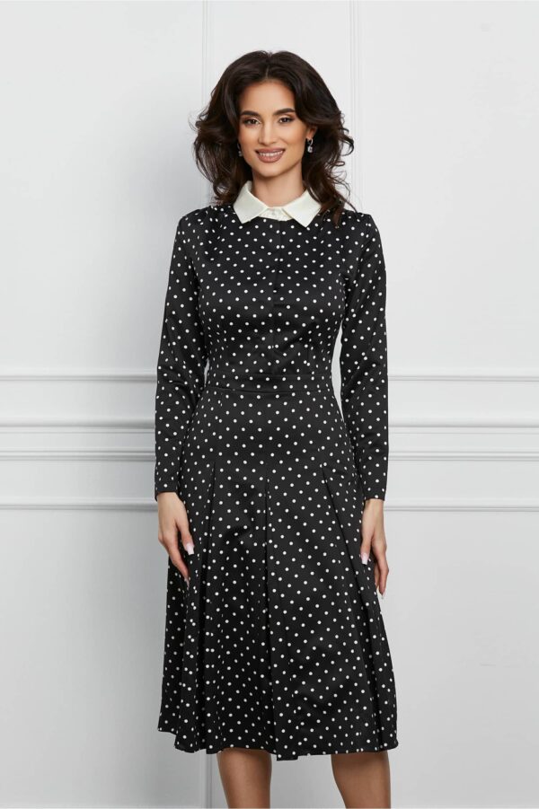 Rochie Dy Fashion neagra cu buline si nasturi la bust