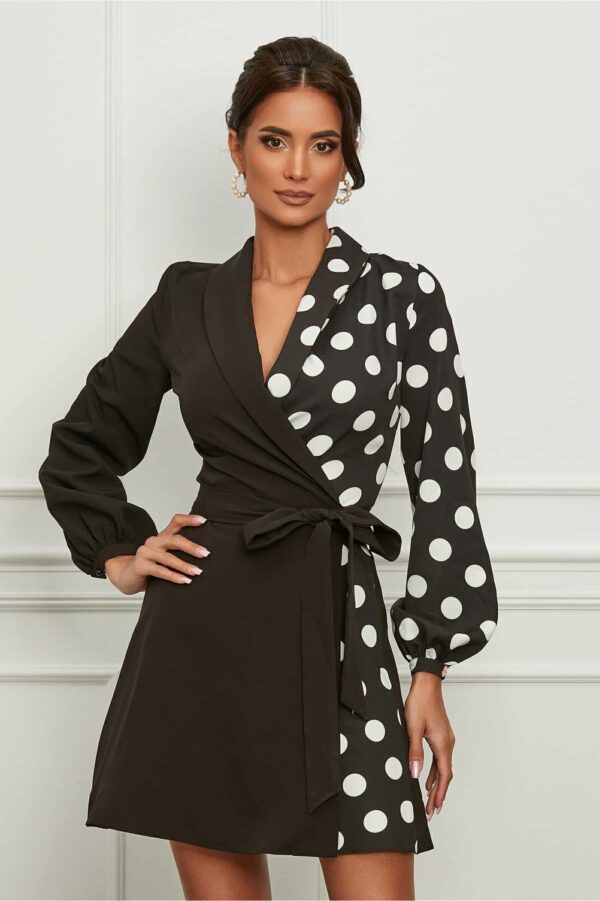 Rochie Dy Fashion neagra tip sacou cu buline pe o parte