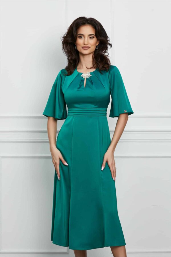 Rochie Dy Fashion verde cu inchidere tip bijuterie la decolteu