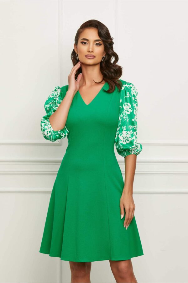 Rochie Dy Fashion verde cu maneci din satin