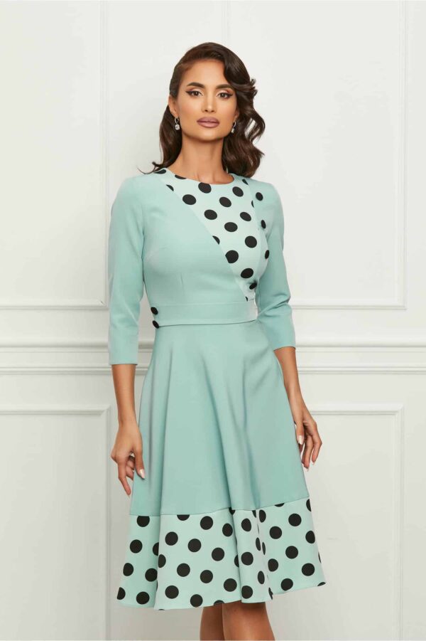 Rochie Dy Fashion verde mint cu buline negre