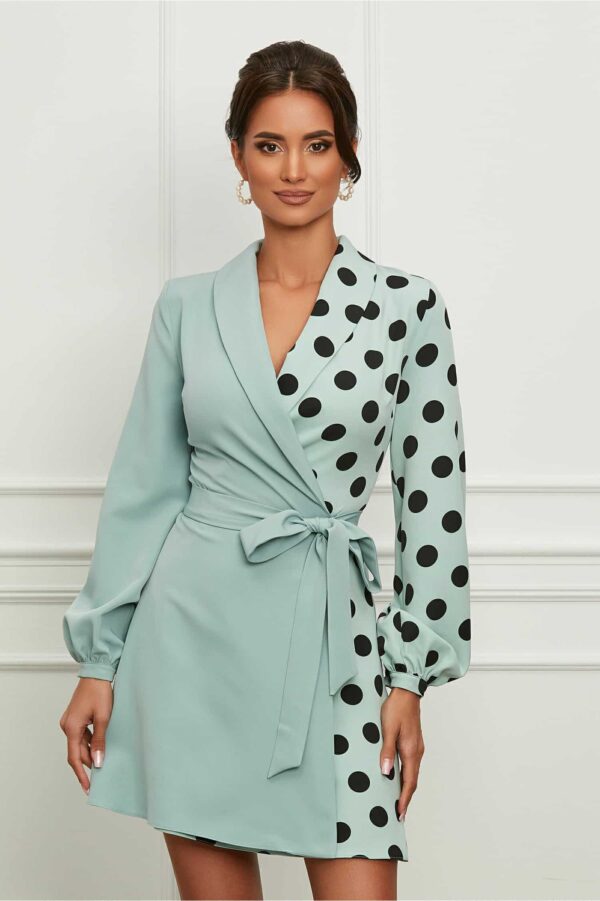 Rochie Dy Fashion verde mint tip sacou cu buline pe o parte