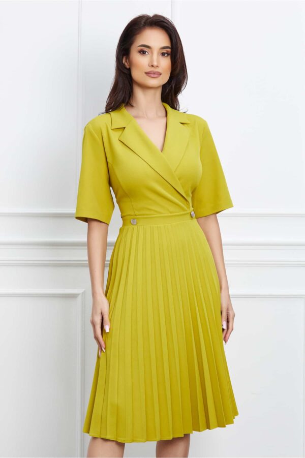 Rochie Eleonora verde lime cu fusta plisata