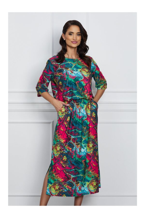 Rochie Erika verde cu imprimeu corai