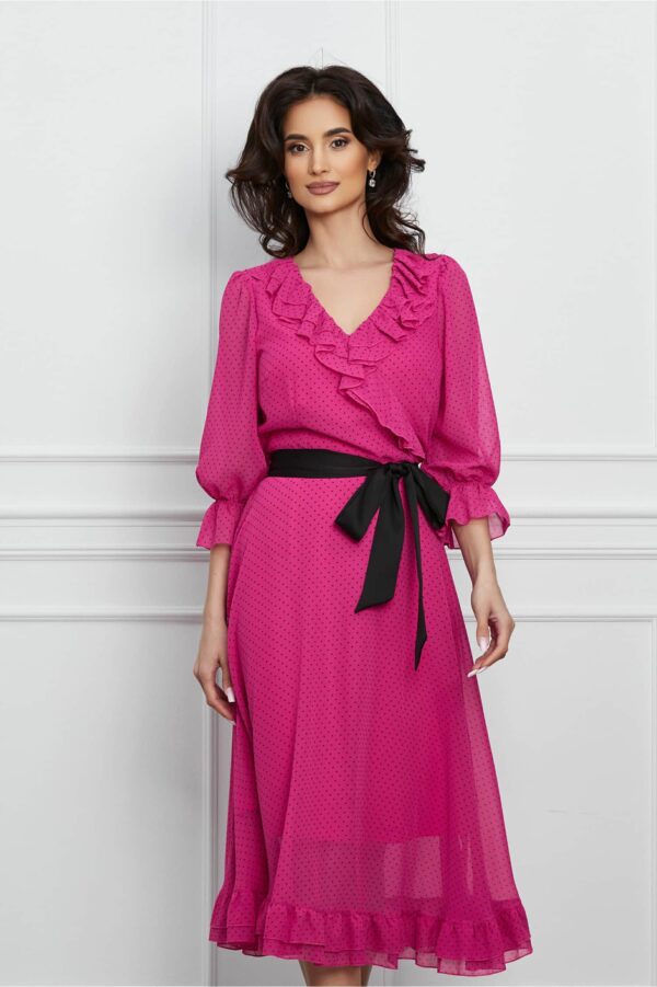 Rochie Felicia fuchsia cu buline negre