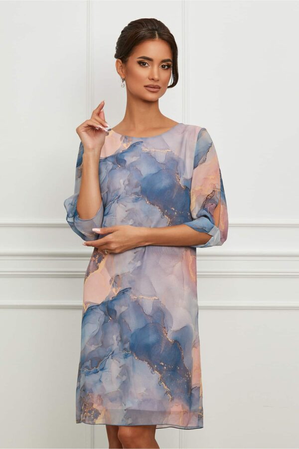 Rochie Fiona roz cu imprimeu bleu