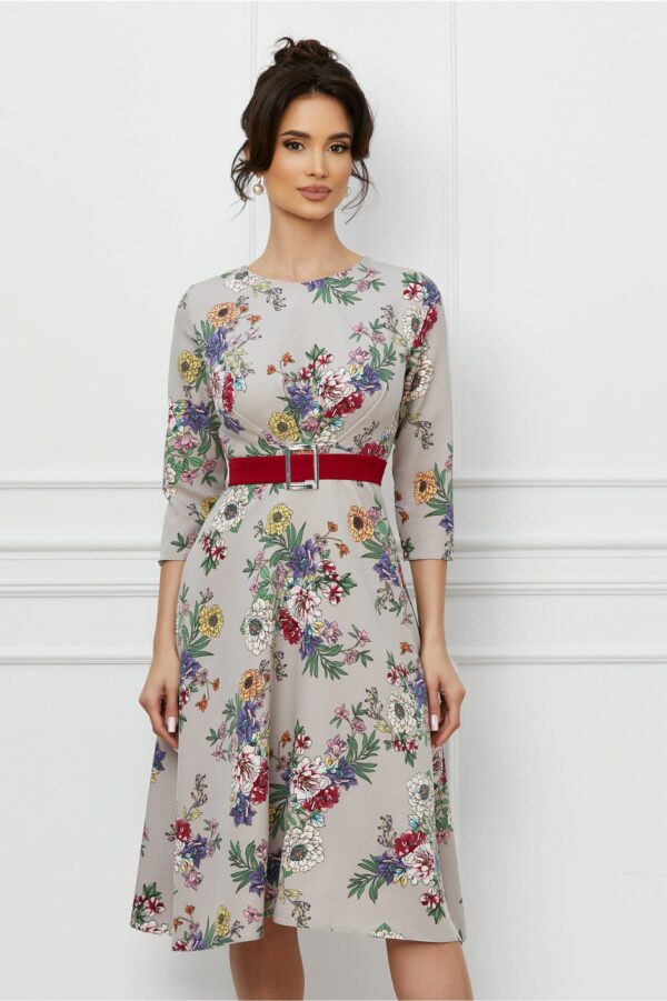 Rochie Florina gri cu imprimeuri florale colorate