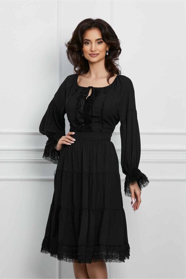 Rochie Isabela neagra cu volane si dantela
