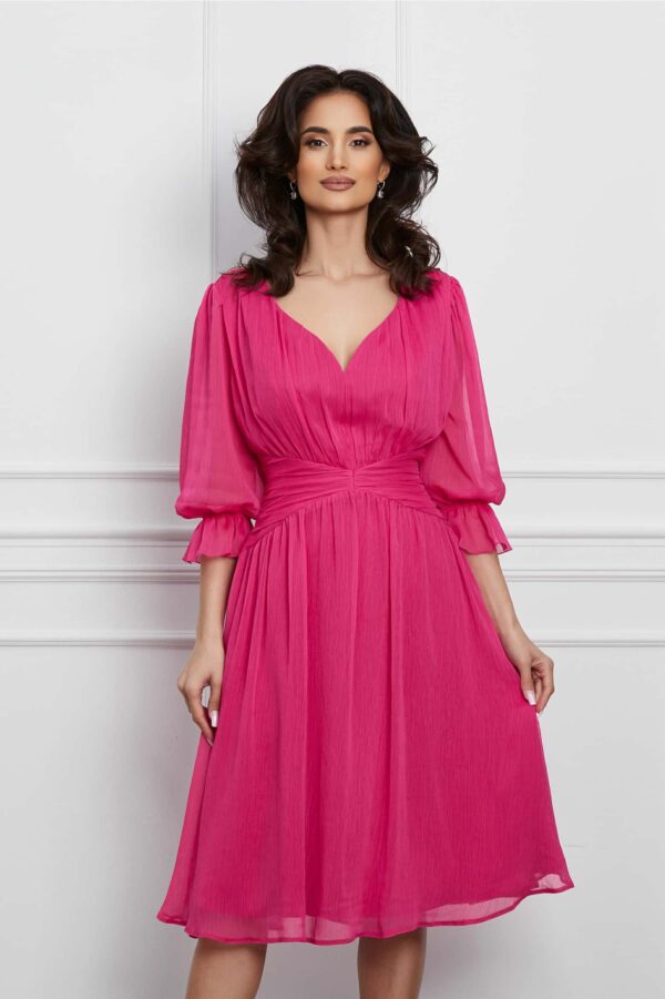 Rochie Mara fucsia din voal creponat