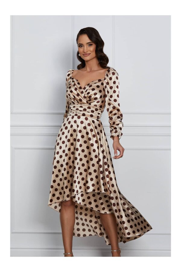 Rochie MBG bej din satin cu buline maro