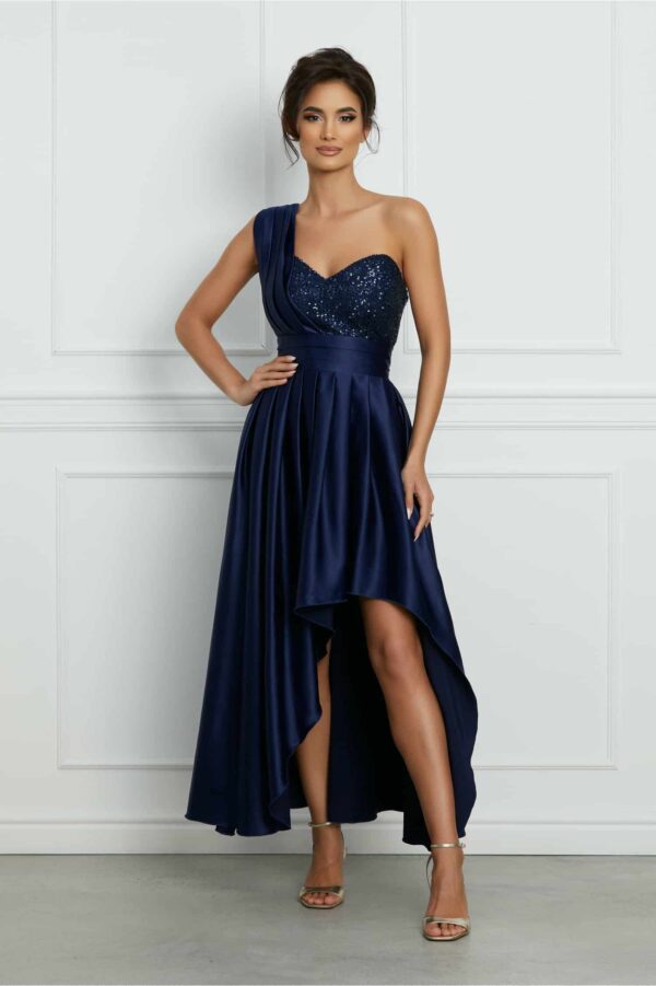 Rochie MBG bleumarin asimetrica cu paiete la bust