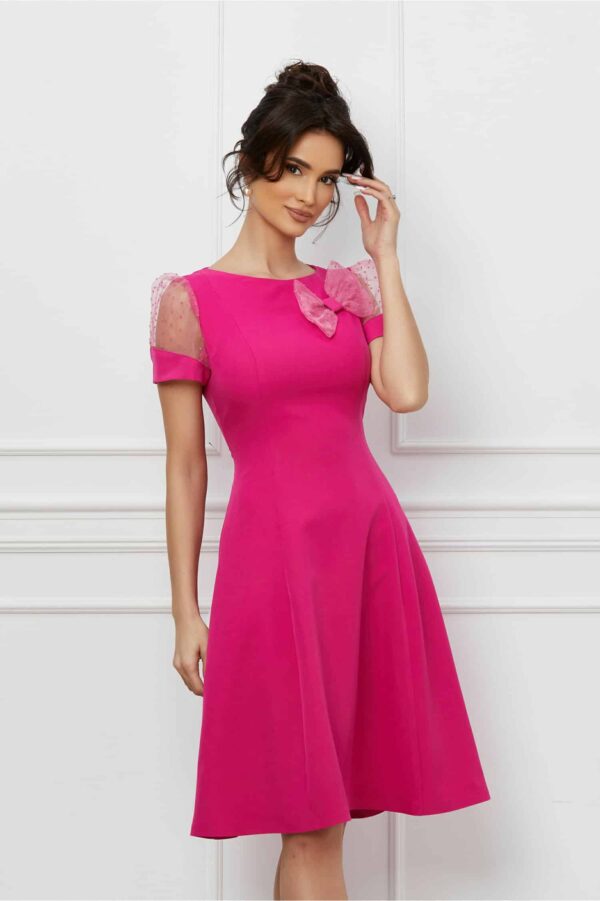 Rochie MBG fucsia cu funda si maneci din tull