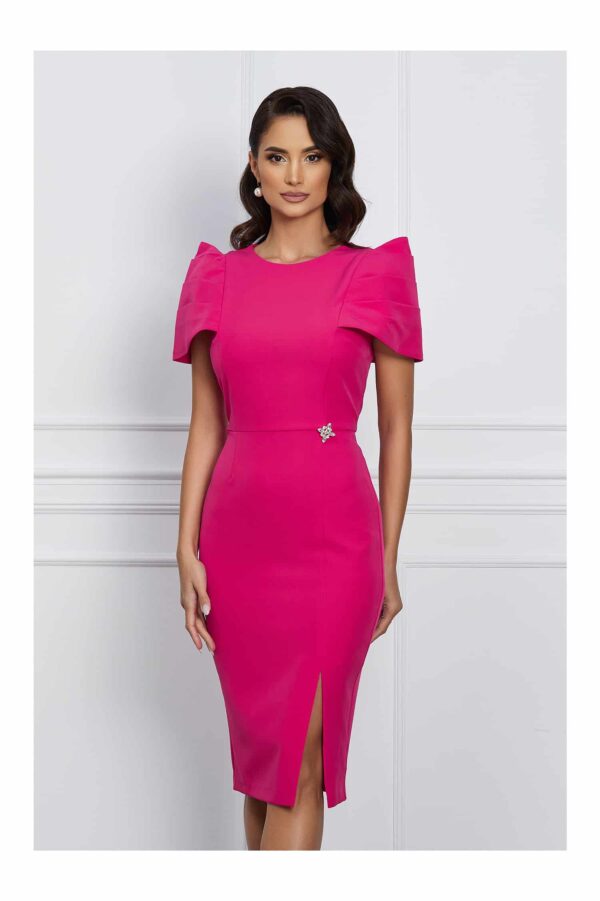Rochie MBG fucsia cu umeri bufanti