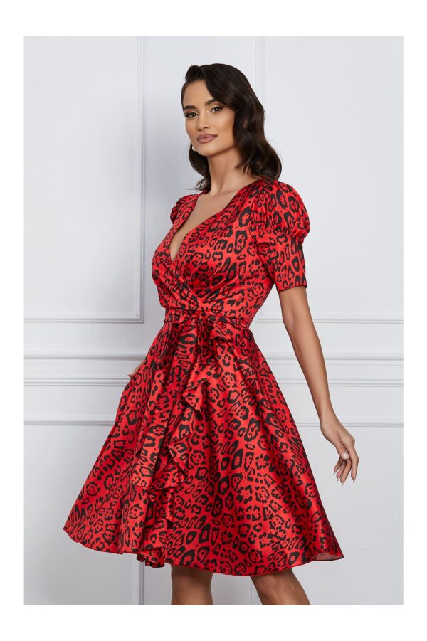 Rochie MBG rosie cu animal print si cordon in talie