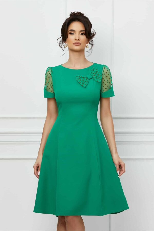 Rochie MBG verde cu funda si maneci din tull