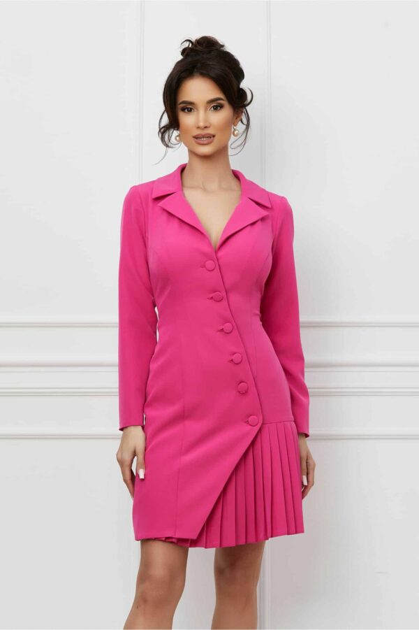 Rochie Moze fuchsia tip sacou cu pliuri la baza