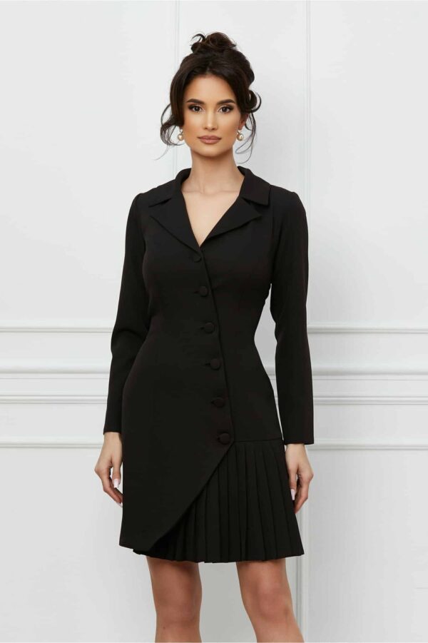 Rochie Moze neagra tip sacou cu pliuri la baza