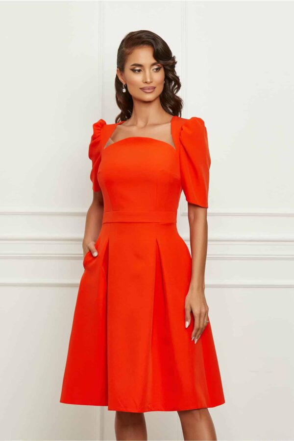 Rochie Moze orange cu pliuri pe fusta