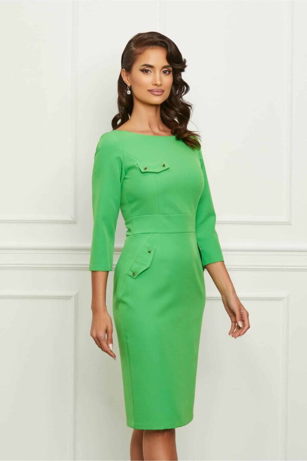 Rochie Moze verde crud cu clapete tip buzunare