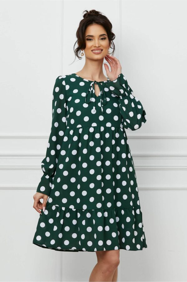 Rochie Moze verde cu buline mari albe