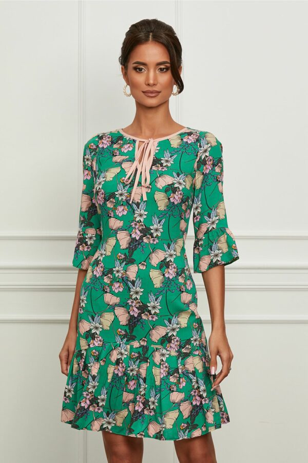 Rochie Moze verde cu flori roz