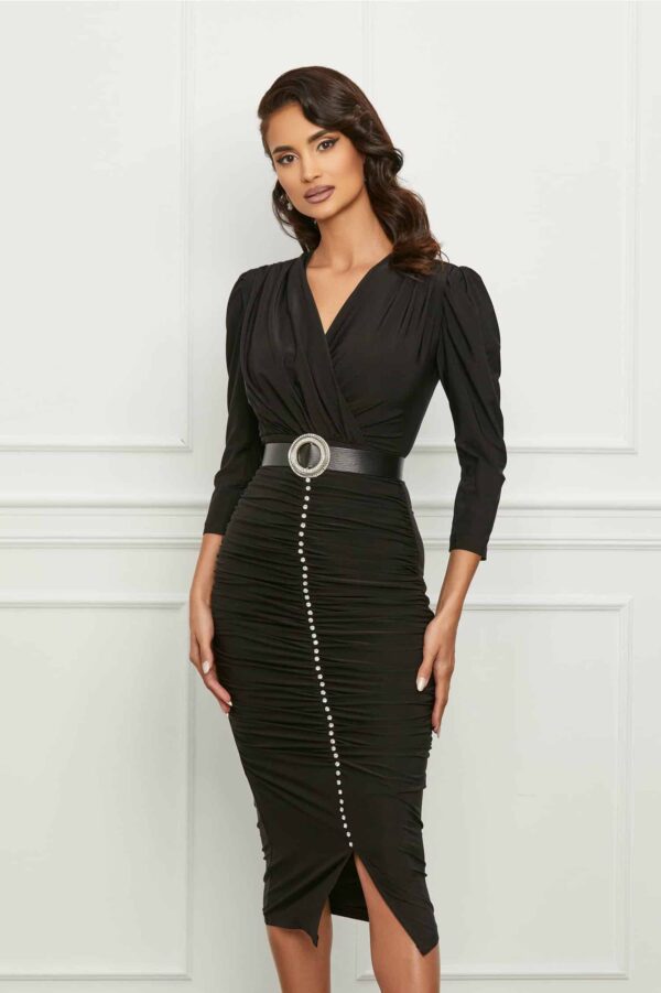 Rochie Ofelia neagra cu fronseu si strasuri