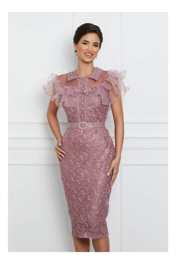 Rochie Timeea lila cu guler si curea in talie