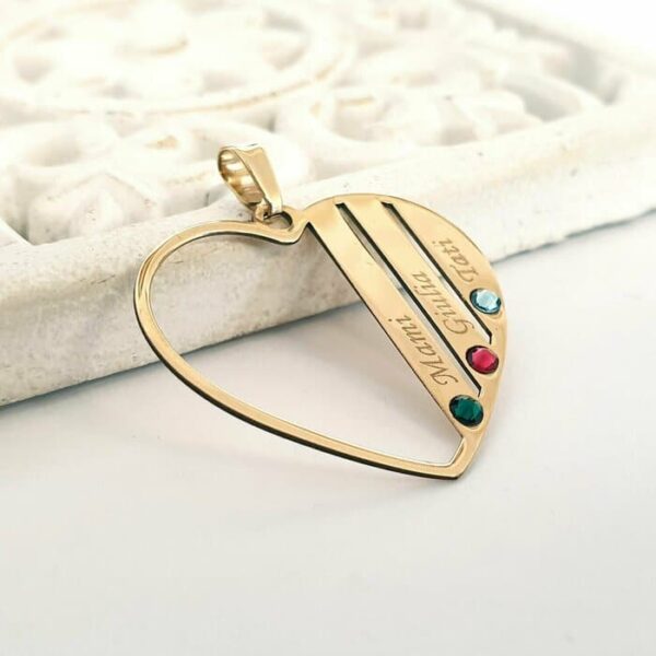 Pandantiv Familie Inima – 3 membri – Aur Galben 14 k cu cristale SwarovskI