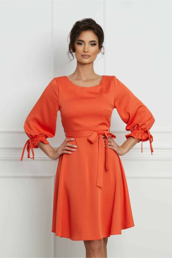 Rochie Anita orange cu cordon in talie