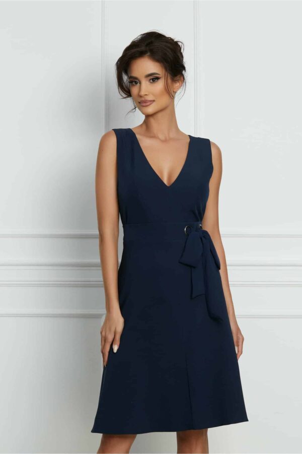 Rochie Delia bleumarin cu funda in talie