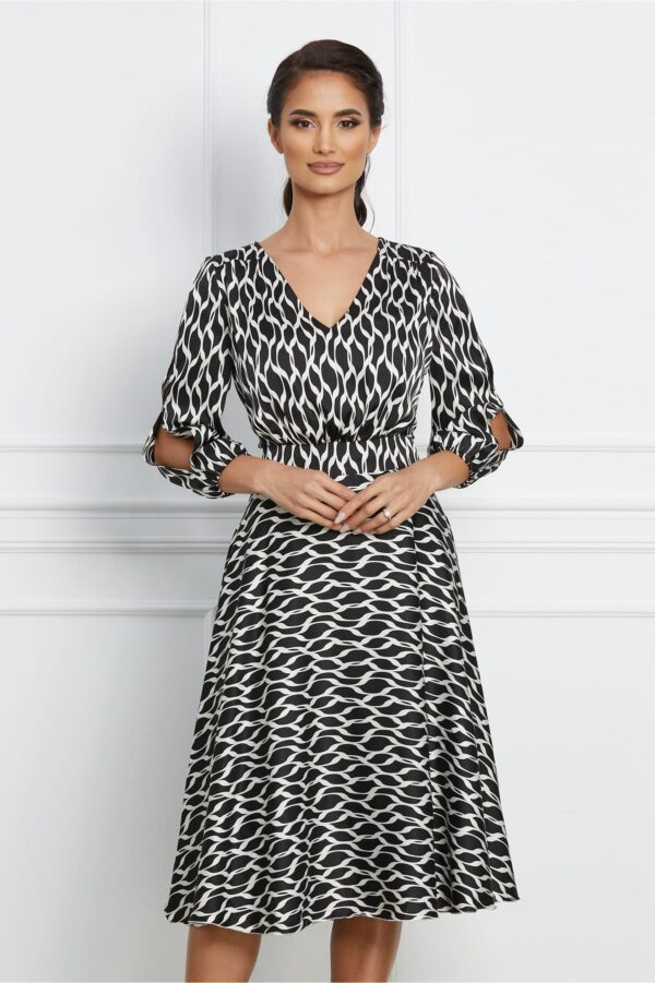 Rochie Delia neagra cu imprimeuri albe