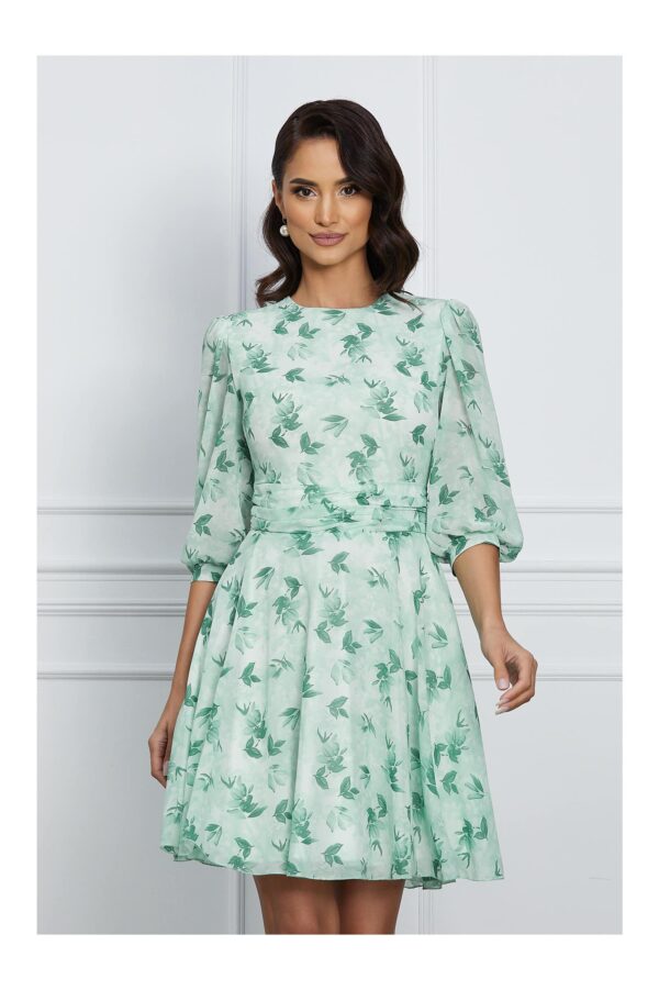 Rochie Dy Fashion din voal verde cu imprimeu