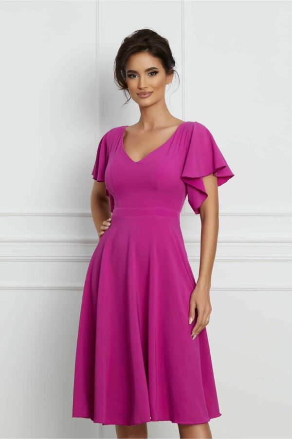 Rochie Dy Fashion magenta cu maneci tip volanas